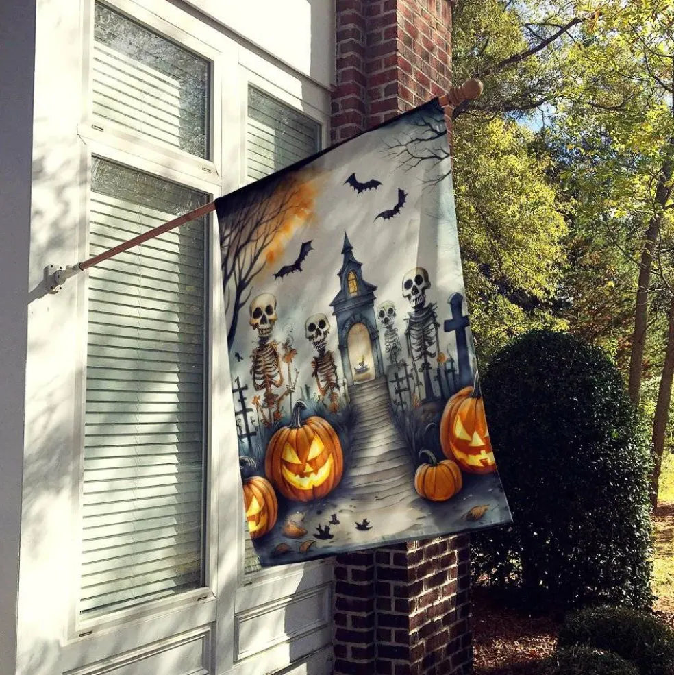 Edge Collections - 28" x 40" - Multicolor - Skeleton Spooky Large House Flag Decorative Outside Banner - 1 Piece