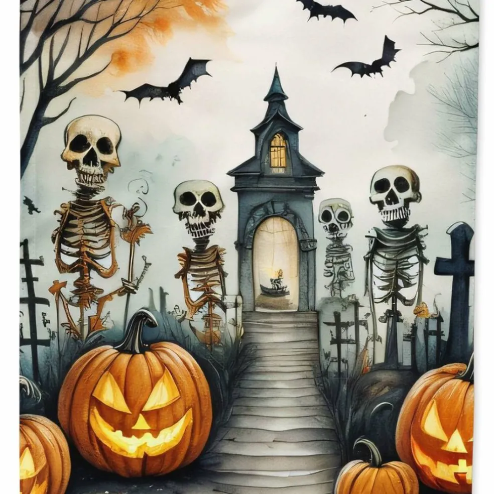 Edge Collections - 28" x 40" - Multicolor - Skeleton Spooky Large House Flag Decorative Outside Banner - 1 Piece