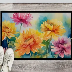 Edge Collections - 18" x 27" - Multicolor - Chrysanthemums Watercolor Doormat Non-Slip Washable - 1 Piece