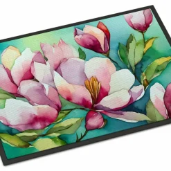 Edge Collections - 18" x 27" - Multicolor - Louisiana Magnolias Watercolor Doormat Non Slip Washable - 1 Piece