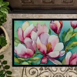 Edge Collections - 18" x 27" - Multicolor - Louisiana Magnolias Watercolor Doormat Non Slip Washable - 1 Piece