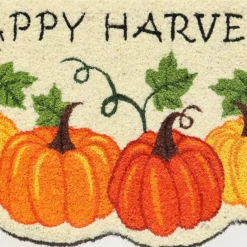 Edge Collections - 18" X 30" - Orange - Festive Thanksgiving Door Mat with Pumpkins and Leaves - 1 Piece
