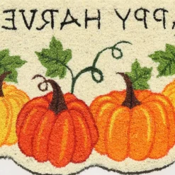 Edge Collections - 18" X 30" - Orange - Festive Thanksgiving Door Mat with Pumpkins and Leaves - 1 Piece