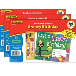Edupress® Pete the Cat Groovy Birthday Bookmark Awards, 3 Packs of 30