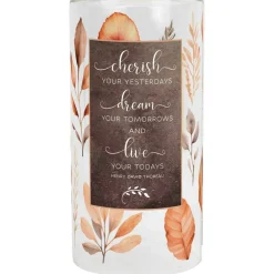 Elanze Designs Cherish Yesterdays, Dreams Tomorrows, Live Todays - Henry David Thoreau - Â 8x4 inch Brown/Orange Glass LED Votive Candle Holder