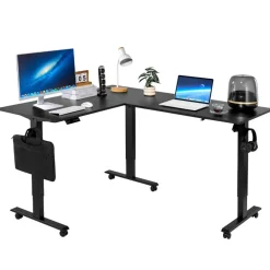 Electric Adjustable L Shaped Desk with Power Strip for Home Office