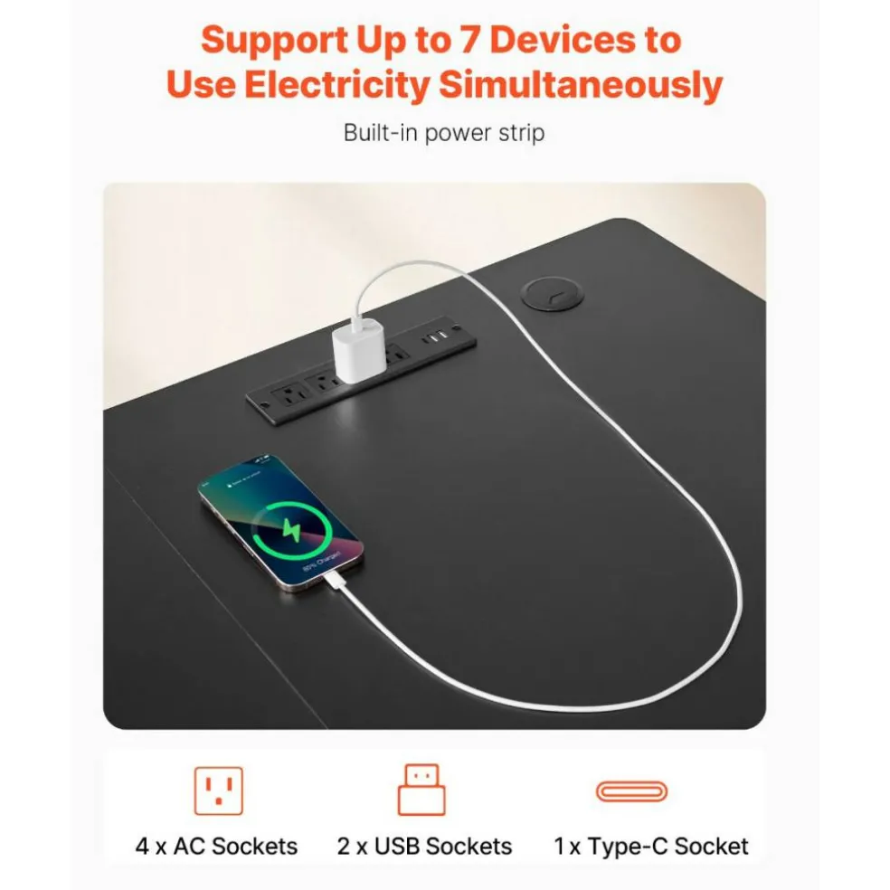 Electric Adjustable L Shaped Desk with Power Strip for Home Office