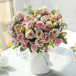 Elegant Artificial Silk Rose Bouquet with Vase – Perfect for Home, Office & Event Décor