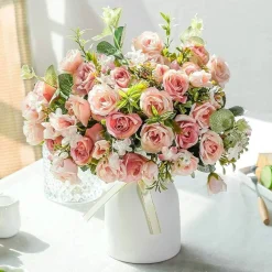Elegant Artificial Silk Rose Bouquet with Vase – Perfect for Home, Office & Event Décor