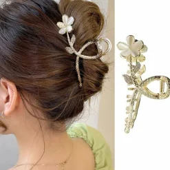 Elegant Cat Eye Flower Hair Accessories - 1Pc Strong Hold Large Jaw Clip for Thick or Thin Ponytails, Non-Slip Unique Design for Women