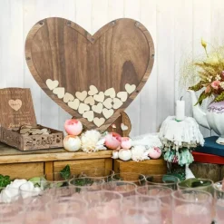 Elegant Wooden Wedding Guest Book w/ 88pcs Hearts and Stand Reception Guestbook