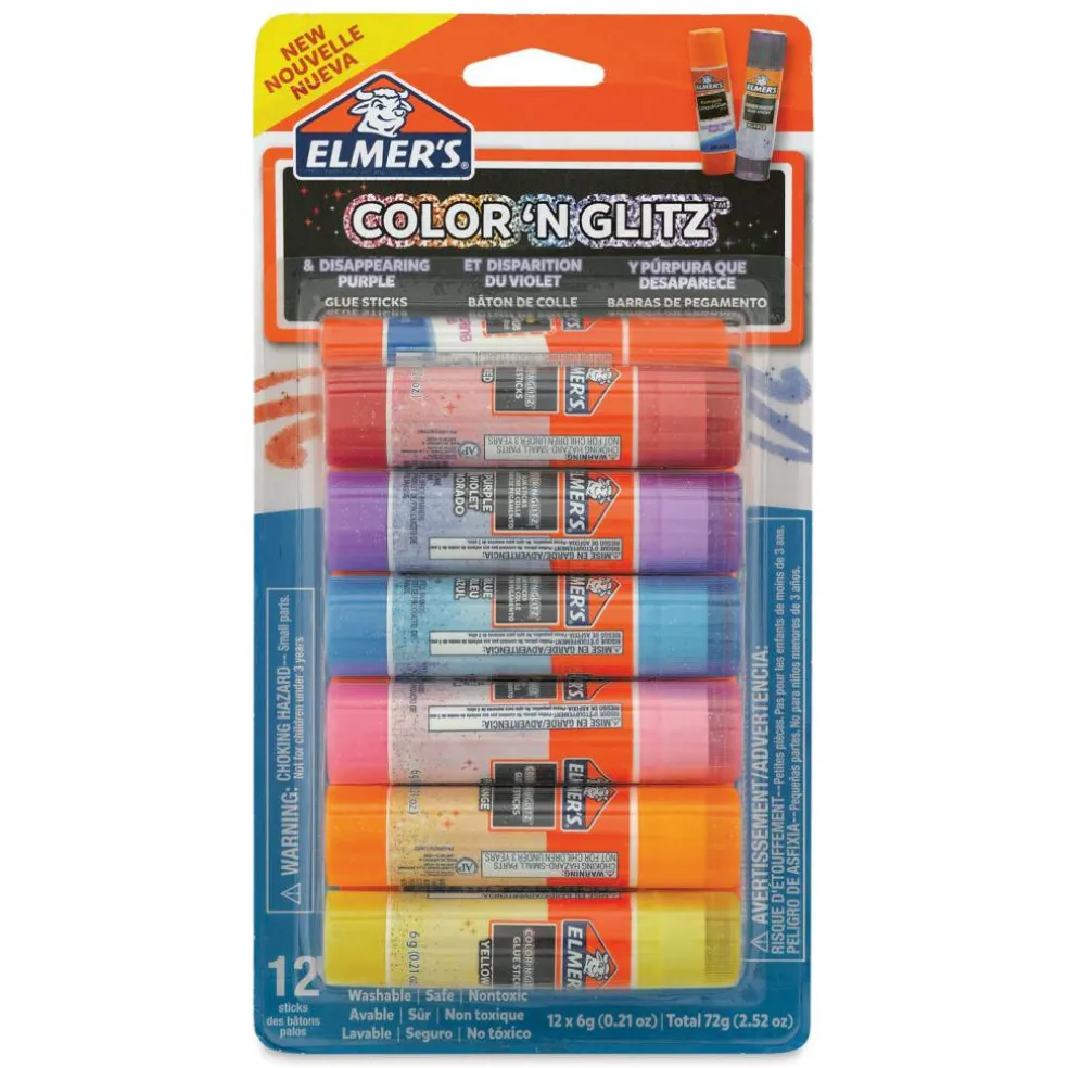 Elmer's Color n Glitz Glitter Glue Sticks - 6 g, Pkg of 12