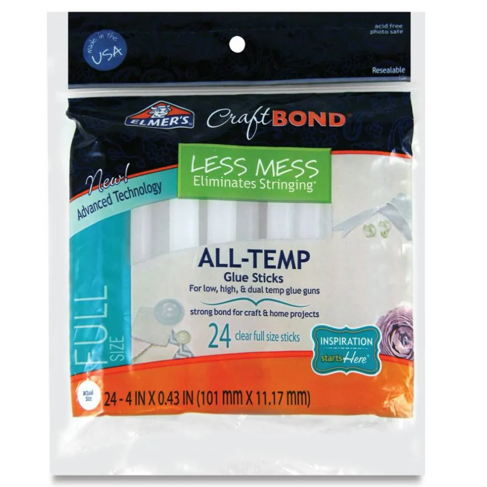 Elmer's CraftBond All-Temp Glue Sticks - Full Size 7/16", 4" Length, Pkg of 24