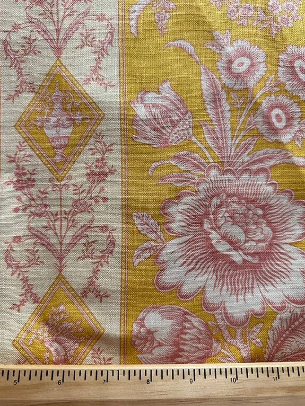 Elyse on Linen Honeysuckle Print Linen Drapery Fabric By the Yard