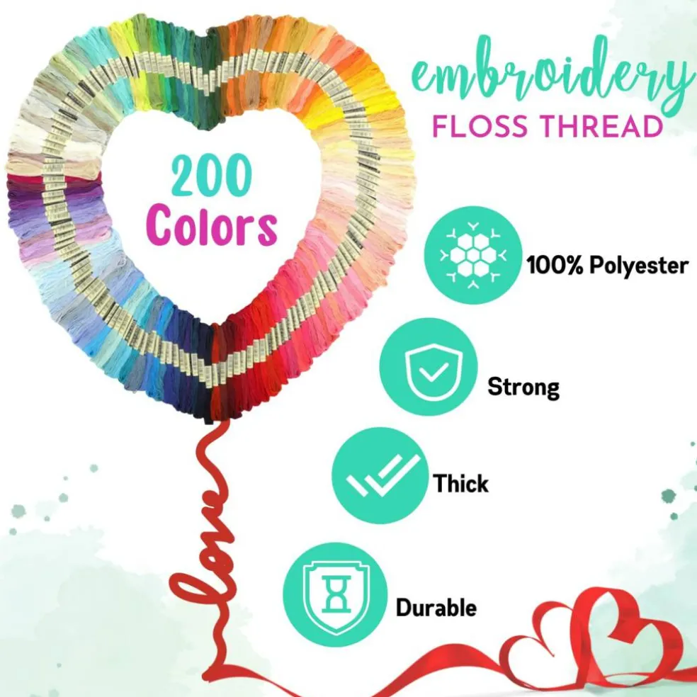 Embroidery Floss | Rainbow Thread for Embroidery, Cross Stitch Thread, Crafting Arts Embroidery Strings Bulk(200 Colors)