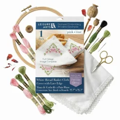 Embroidery Patterns Bread Basket Cloth 15.7X15.7 Pink Tea Towels Stamp