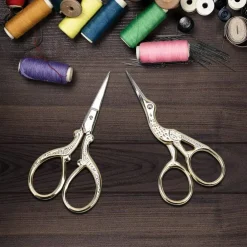 Embroidery Scissors, Stainless Steel Sharp Stork Scissors for Sewing Crafting, Art Work, Threading, Needlework - DIY Tools Dressmaker Small Shears - 2 Pcs (3.6 Inches, Gold)