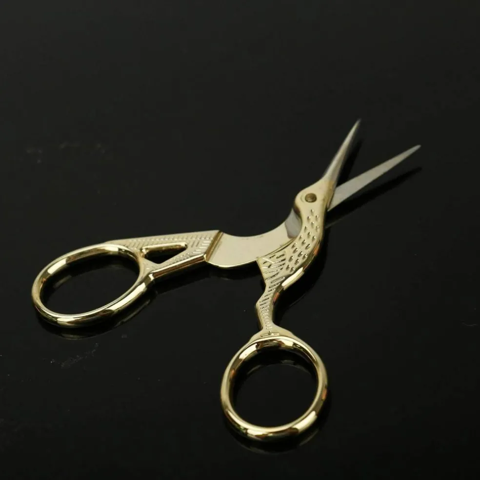 Embroidery Scissors, Stainless Steel Sharp Stork Scissors for Sewing Crafting, Art Work, Threading, Needlework - DIY Tools Dressmaker Small Shears - 2 Pcs (3.6 Inches, Gold)