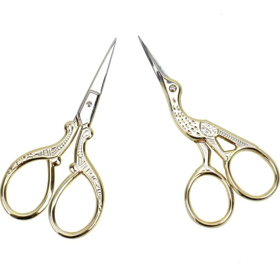Embroidery Scissors, Stainless Steel Sharp Stork Scissors for Sewing Crafting, Art Work, Threading, Needlework - DIY Tools Dressmaker Small Shears - 2 Pcs (3.6 Inches, Gold)