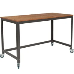 Emma and Oliver Computer Table and Desk in Wood Grain Finish with Metal Wheels