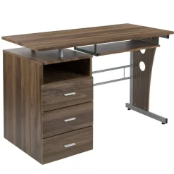 Emma and Oliver Desk with Three Drawer Single Pedestal and Pull-Out Keyboard Tray