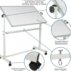 Emma and Oliver Double-Sided Mobile White Board Stand with Pen Tray