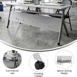 Emma and Oliver Griffin Heavy-Duty Flip Top Training Table with Nesting Design, Privacy Panel, Y-Legs, Tabletop, Metal Frame