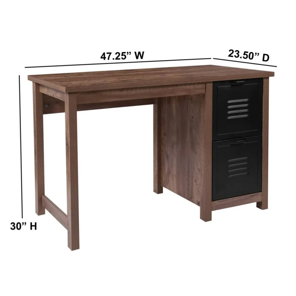 Emma and Oliver Wood Grain Finish Computer Desk with Metal Drawers