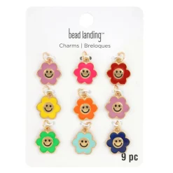Enamel & Gold Smiley Flower Charms by Bead Landing™