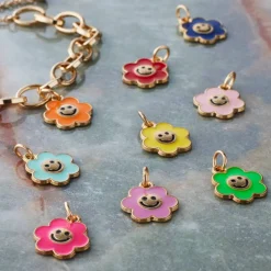 Enamel & Gold Smiley Flower Charms by Bead Landing™