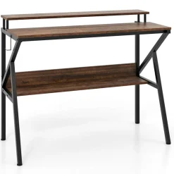 Engineered Wood Computer Desk with Metal Frame and Shelves