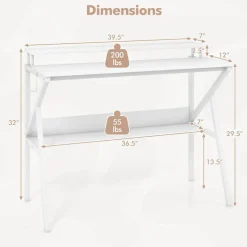 Engineered Wood Computer Desk with Metal Frame and Shelves