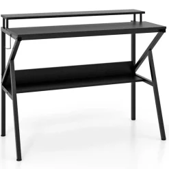 Engineered Wood Computer Desk with Metal Frame and Shelves