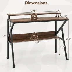 Engineered Wood Computer Desk with Metal Frame and Shelves