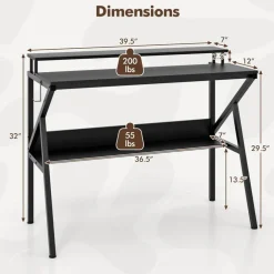 Engineered Wood Computer Desk with Metal Frame and Shelves