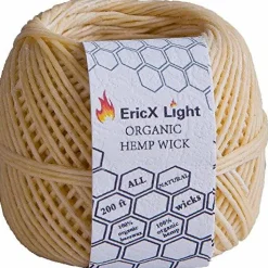 EricX Light Beeswax Hemp Wick,200 ft Spool,100% Organic Hemp Wick Well Coated with Beeswax,Standard Size(1.0mm)