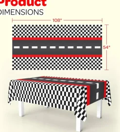 4E's Novelty 3 Checkered Racing Theme Tablecloth Plastic 54x108 Road Table Covers Racetrack Table Runner for Race Car Birthday Party Supplies Decorations