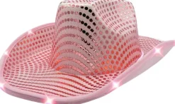 4E's Novelty Light Up Pink Cowgirl Hat - Cowgirl Hat with Sequins, Disco Cowgirl Hat for Women & Teens