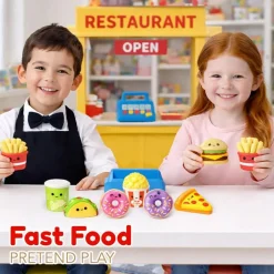 4E's Novelty 24 Pack Fast Food Squishy Toys for Kids Bulk - Slow Rising Individually Wrapped Small Foam Squishies for Classroom & Birthday Party Favors
