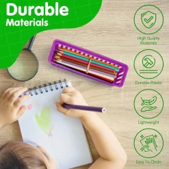 4E's Novelty 12 Pack Pencil Holder for Kids Desk, Colorful Plastic Pen Baskets Tray for Organizing Classroom Supplies, Plastic Caddy for Desk and Elementary Teacher Supplies for Classroom