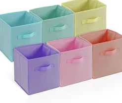4E's Novelty 6 Packs 11 Inch Pastel Color Storage Foldable Cube Bins, Colorful Storage Baskets For Nursery, Kids Room, Fabric Baskets For Toys, Clothes, Cube Bins Versatile Uses Daily Purpose