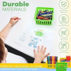 4E's Novelty 12 Pack Small Classroom Storage Baskets, Square 4.5" Sturdy Plastic Colorful Crayon & Pencil Container, Organizer Bins for Desk for Classrooms Supplies, Office, Toy Storage