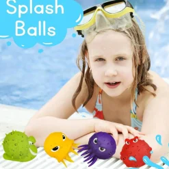 4E's Novelty 4 Packs Sea Animal Water Balls, Sensory Octopus Squishy Pool Toys for Kids ages 3-5