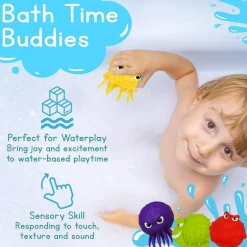 4E's Novelty 4 Packs Sea Animal Water Balls, Sensory Octopus Squishy Pool Toys for Kids ages 3-5