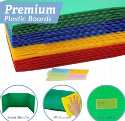 4E's Novelty Plastic Desk Dividers for Students - Pack of 20 - Bulk Colored Desk Privacy Panel - Plastic Classroom Dividers, Testing Dividers for Classrooms, Easy-to-Clean Durable, with Labels