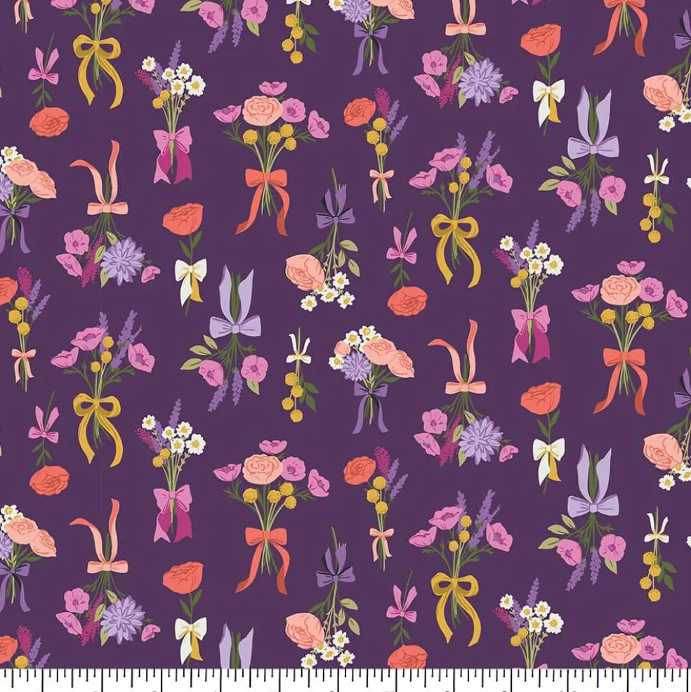 Eugene Textiles Purple Flowers & Bows Cotton Quilting Fabric