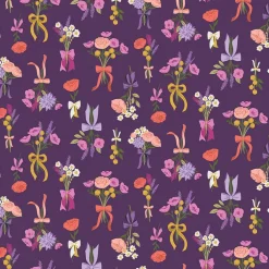 Eugene Textiles Purple Flowers & Bows Cotton Quilting Fabric