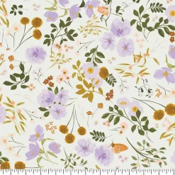 Eugene Textiles Purple & Gold Floral on White Cotton Quilting Fabric