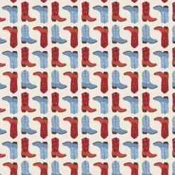 Eugene Textiles Red & Blue Cowboy Boots Cotton Quilting Fabric