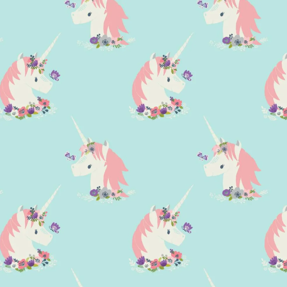 Eugene Textiles Sky Blue Unicorn Flannel